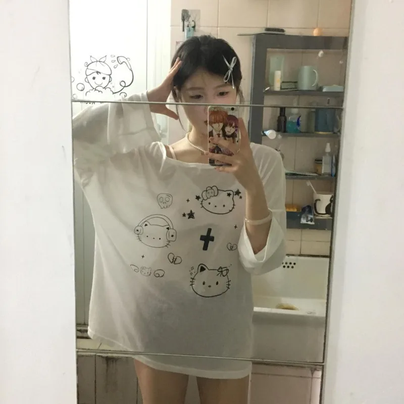 Sanrio Hello Kitty, милая мультяшная футболка с длинными рукавами, женские летние свободные универсальные тонкие футболки Y2K, модный солнцезащитный топ для девочек
Sanrio Hello Kitty, милая мультяшная футболка с длинными рукавами, женские летние свободные универсальные тонкие футболки Y2K, модный солнцезащитный топ для девочек