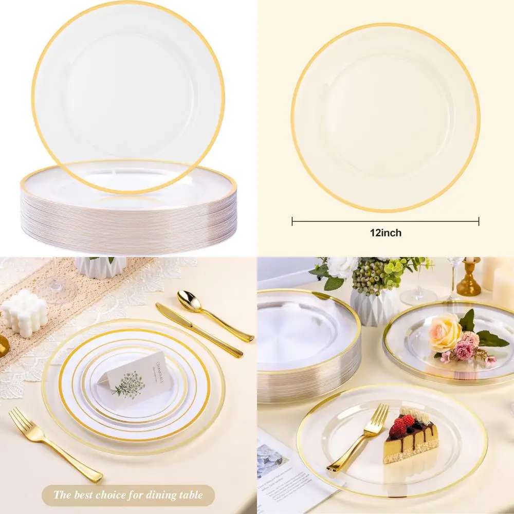 Disposable 12 Inch Clear Plastic Plates with Gold Rims, 50 Pack, Ideal for Parties, Weddings, Dinners, and Special Events
Disposable 12 Inch Clear Plastic Plates with Gold Rims, 50 Pack, Ideal for Parties, Weddings, Dinners, and Special Events