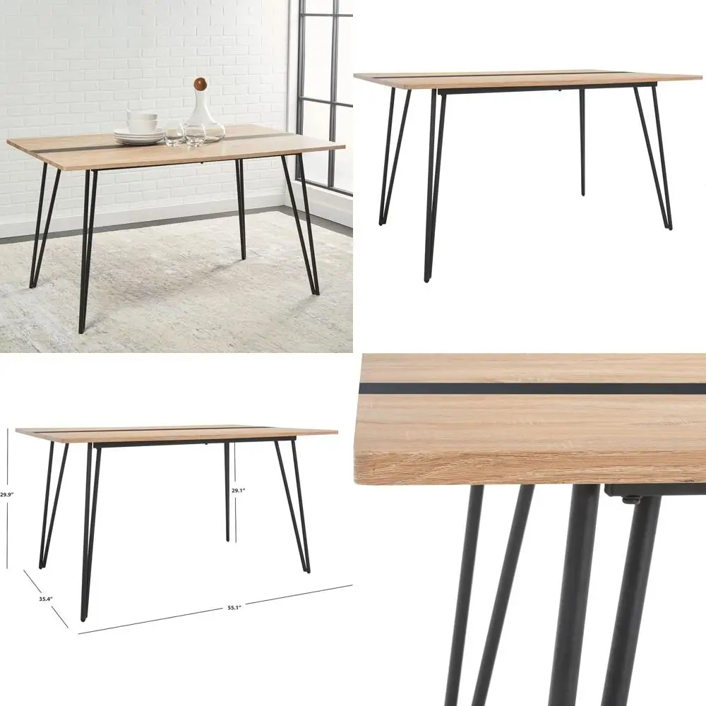 Elegant Natural and Black Hairpin Leg Dining Table, Century-Inspired Design
Elegant Natural and Black Hairpin Leg Dining Table, Century-Inspired Design