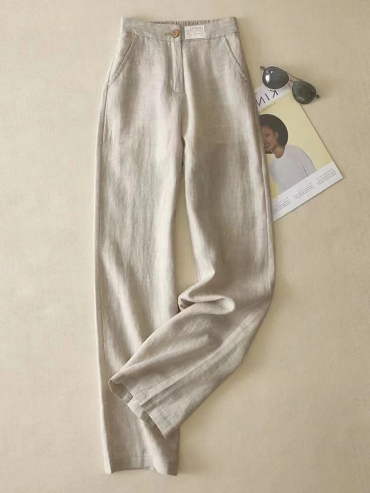 Широкие брюки с высокой талией, женские свободные хлопковые и льняные прямые повседневные брюки, удобная утягивающая драпировка для поездок на работу
Широкие брюки с высокой талией, женские свободные хлопковые и льняные прямые повседневные брюки, удобная утягивающая драпировка для поездок на работу