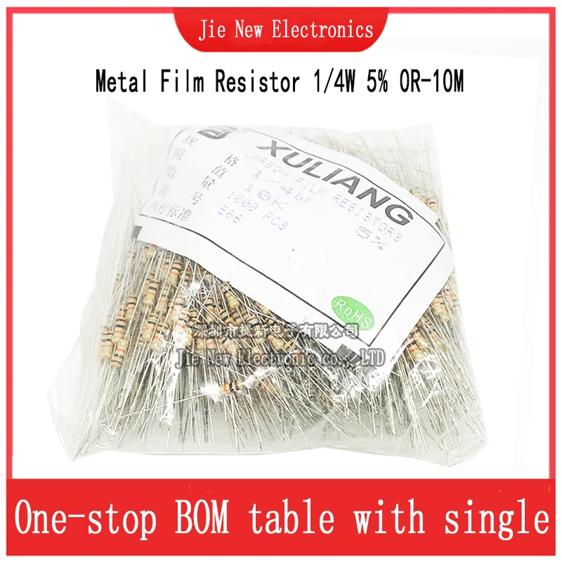 One pack of 1000 1/4W Carbon Film Resistors 5% 1R-10M 10R 47R 100R 220R 1K 10K 4K7 100K 560K 1M 3M3 ohm Color Ring Resistance
One pack of 1000 1/4W Carbon Film Resistors 5% 1R-10M 10R 47R 100R 220R 1K 10K 4K7 100K 560K 1M 3M3 ohm Color Ring Resistance