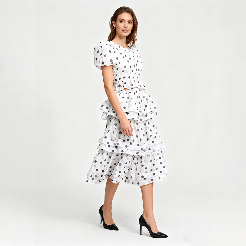 Elegant Two Piece Set for Women Round Neck Puff Sleeves Short Top High Waist Spliced Ruffles Midi Skirt Suit Female New
Elegant Two Piece Set for Women Round Neck Puff Sleeves Short Top High Waist Spliced Ruffles Midi Skirt Suit Female New