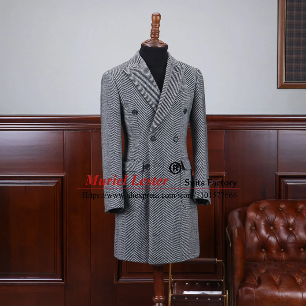 Winter Trench Coat Men Grey Herringbone Wool Blend Thick Suit Jackets Custom Made Double Breasted Groom Blazers Long Overcoat
Winter Trench Coat Men Grey Herringbone Wool Blend Thick Suit Jackets Custom Made Double Breasted Groom Blazers Long Overcoat