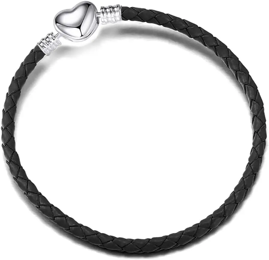 3mm Leather Charm Bracelet Heart Barrel Snap Clasp Handmade Braided Wristband for European Pandora Charm Bead Multiple Sizes 16-
3mm Leather Charm Bracelet Heart Barrel Snap Clasp Handmade Braided Wristband for European Pandora Charm Bead Multiple Sizes 16-