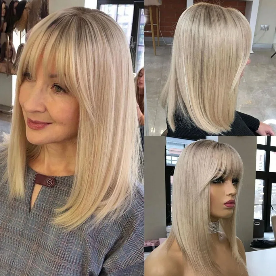 13x4 Heat Resistant Short Bob Lace Front Wig Ombre Ash Grey Blonde Synthetic HD Lace Front Wig with Roots Preplucked Hairline
13x4 Heat Resistant Short Bob Lace Front Wig Ombre Ash Grey Blonde Synthetic HD Lace Front Wig with Roots Preplucked Hairline