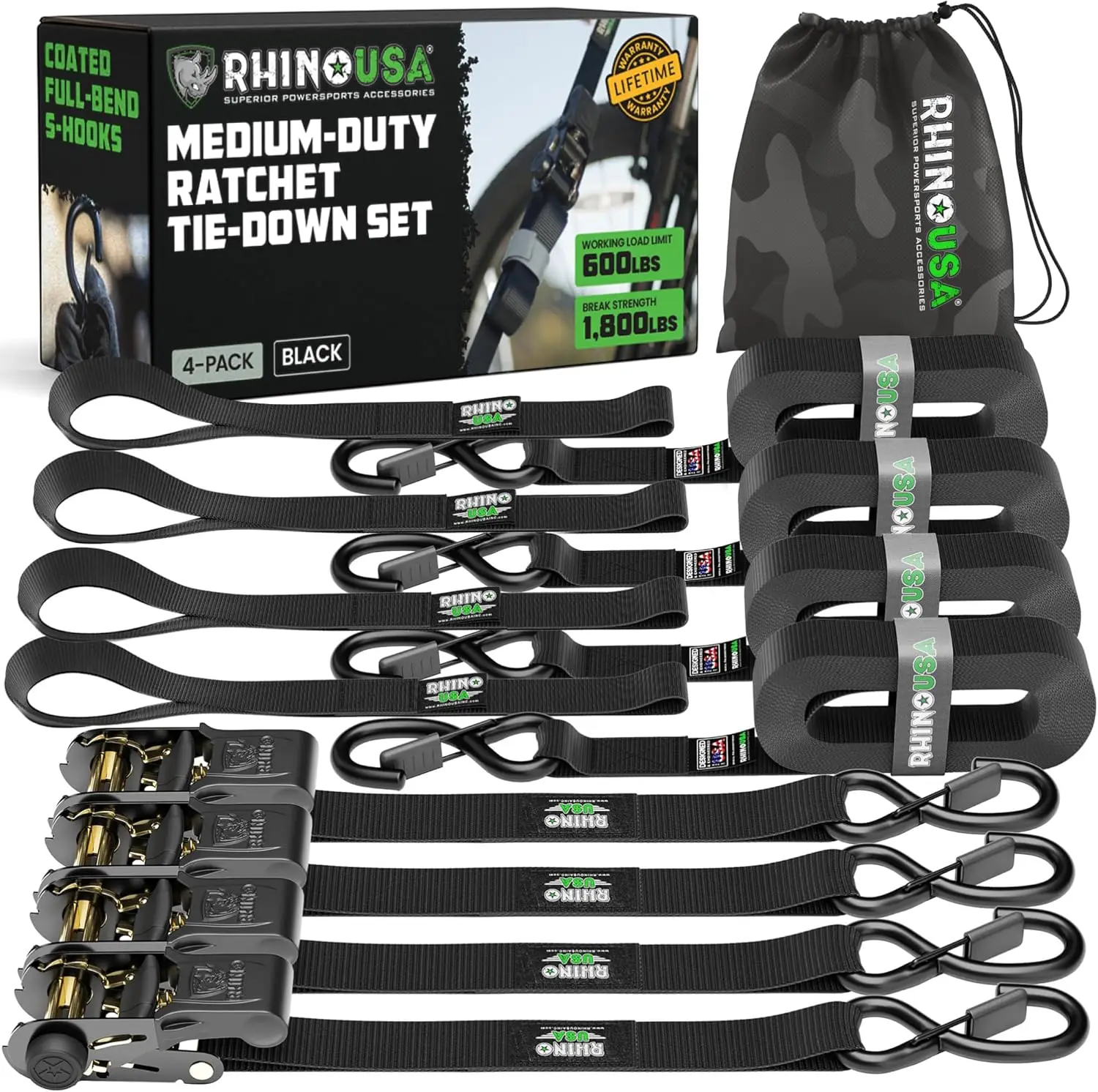 Ratchet Straps Tie Downs (4-Pack) - 1 Inch x 15 Feet (1,823lb Break Strength) - Ultimate Tie Down Straps with Safety S Hooks
Ratchet Straps Tie Downs (4-Pack) - 1 Inch x 15 Feet (1,823lb Break Strength) - Ultimate Tie Down Straps with Safety S Hooks