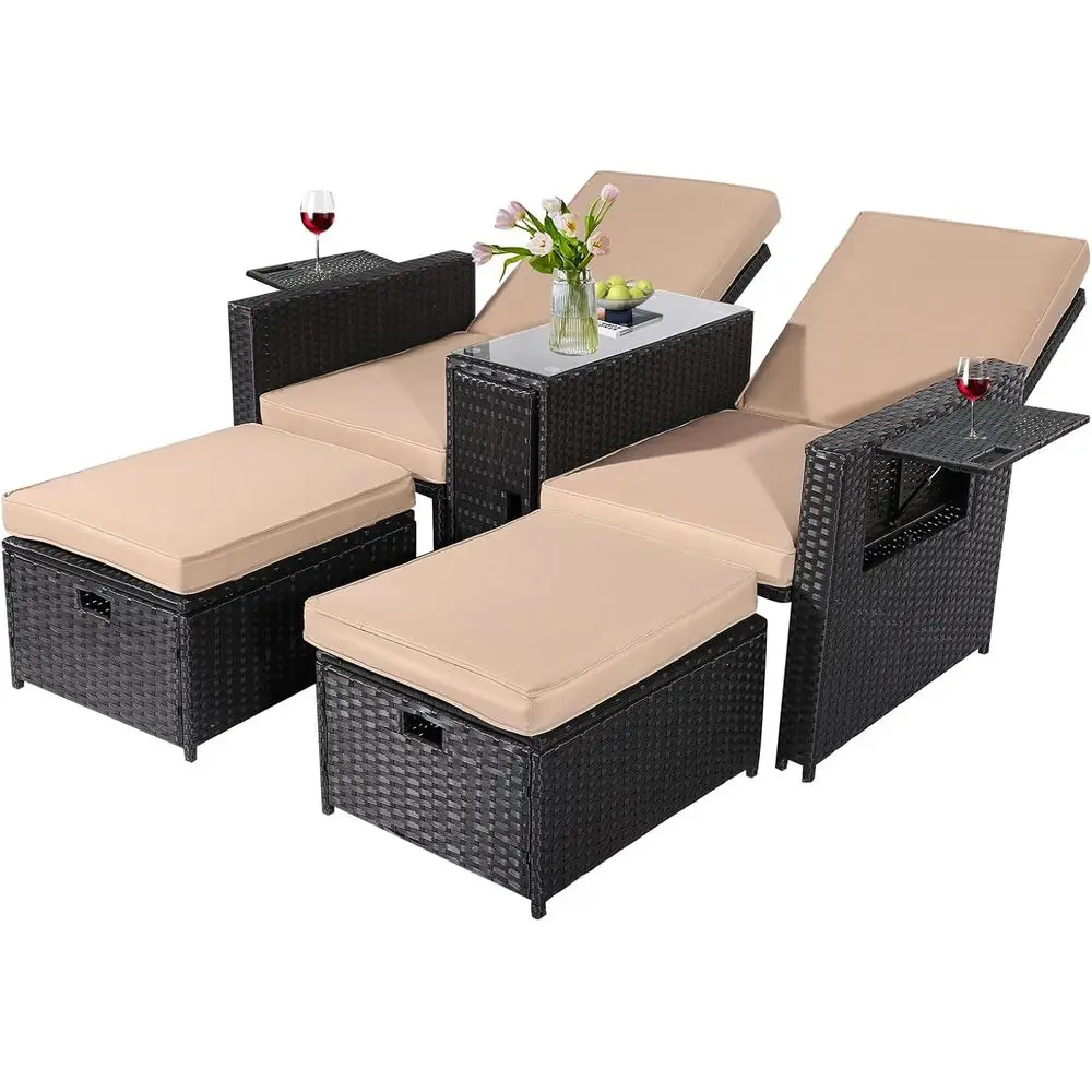 Outdoor Wicker Chaise Lounge Set - Reclining Rattan Chair with Ottoman and Coffee Table for Patio, Pool, or Beach (Black Wicker,
Outdoor Wicker Chaise Lounge Set - Reclining Rattan Chair with Ottoman and Coffee Table for Patio, Pool, or Beach (Black Wicker,