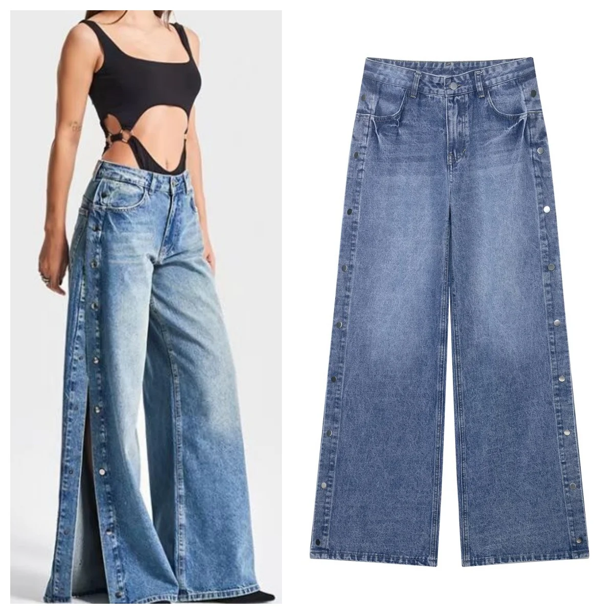 European and American style new side concealed button design straight jeans for women 2025 drape high waist wide leg pants
European and American style new side concealed button design straight jeans for women 2025 drape high waist wide leg pants