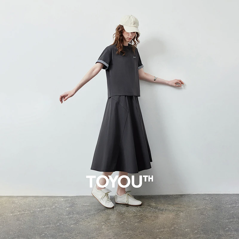 TOYOUTH Women Two Piece Set 2026 Summer New Cotton Plaid Splicing Loose T-Shirt Midi Skirt Charcoal Gray Trendy Outfits
TOYOUTH Women Two Piece Set 2026 Summer New Cotton Plaid Splicing Loose T-Shirt Midi Skirt Charcoal Gray Trendy Outfits