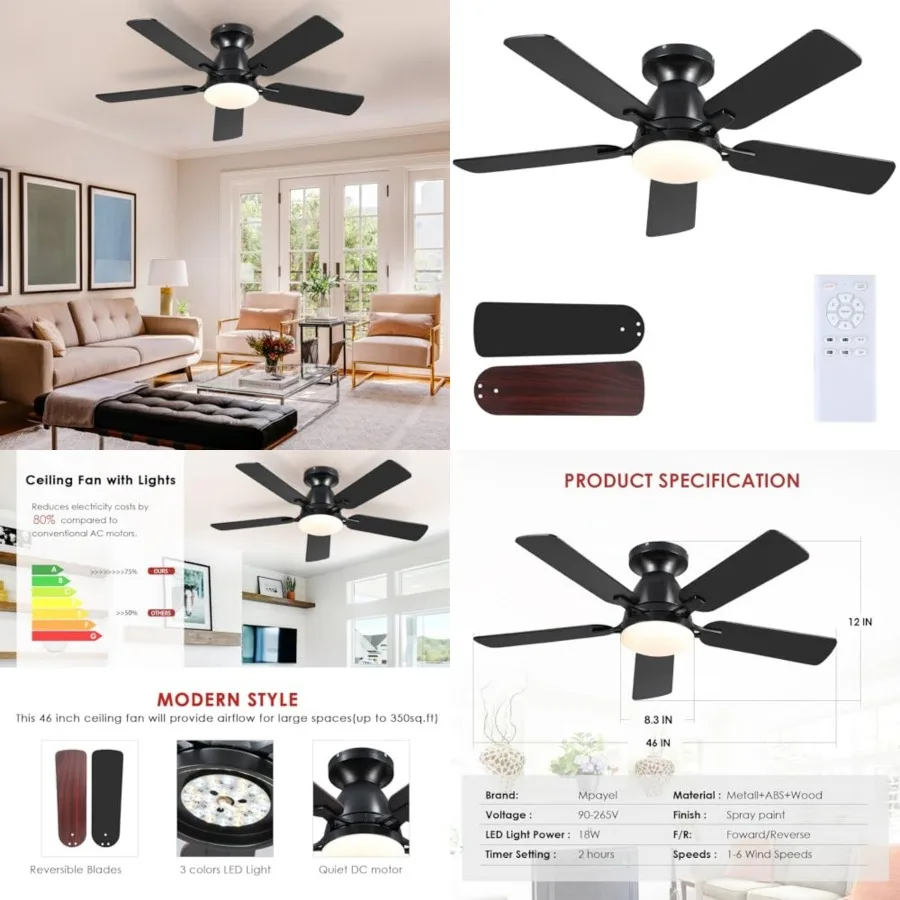 Low Profile Ceilg Fan with Light, Flush Mount Ceiling Fans with Lights and Remote, Low Noise, Reversible, Dimmable, Modern Ceil
Low Profile Ceilg Fan with Light, Flush Mount Ceiling Fans with Lights and Remote, Low Noise, Reversible, Dimmable, Modern Ceil
