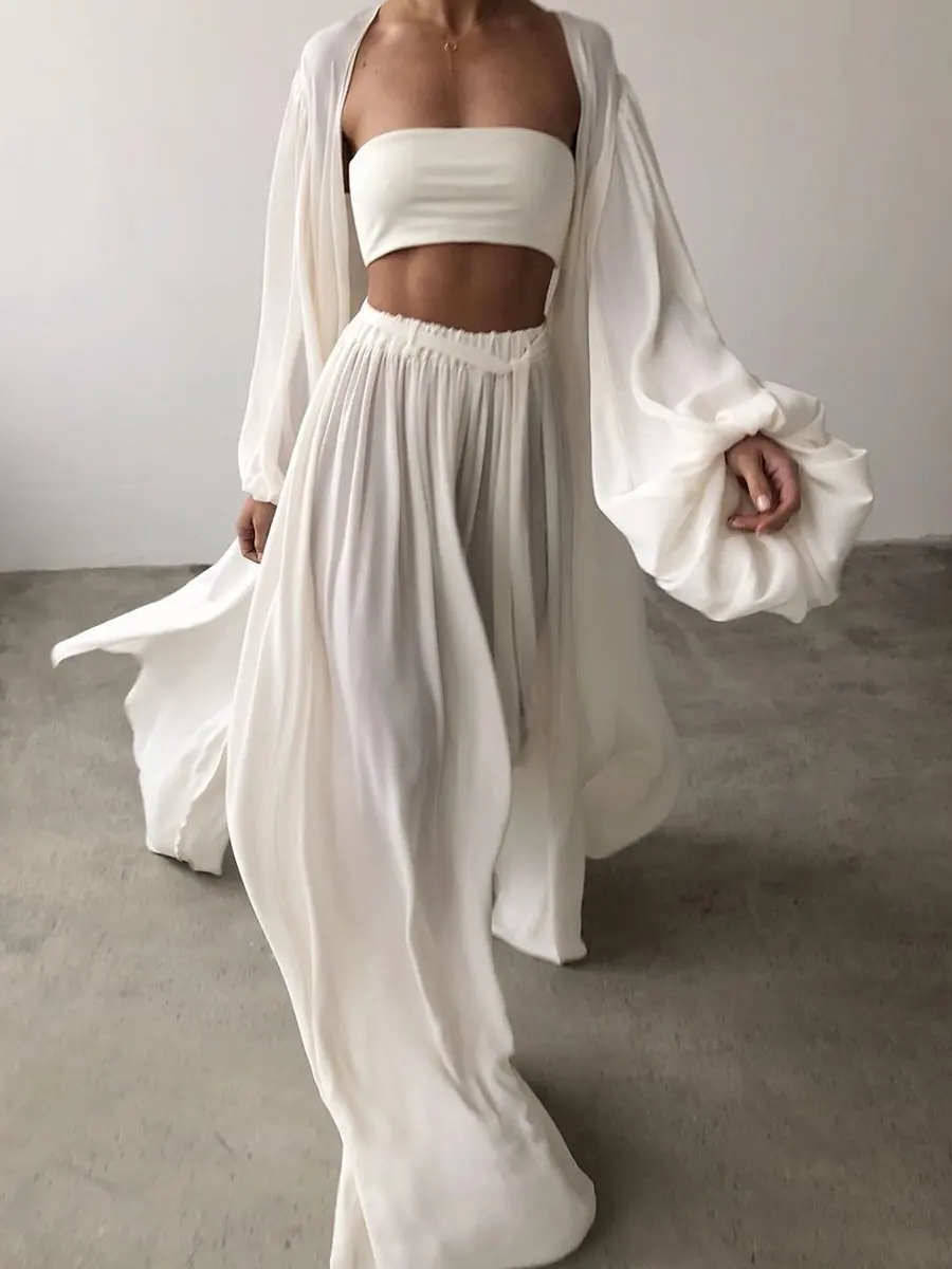 New Fashion Sexy Long Sleeve Solid Color Loose Cardigan + Tank Top + Wide Leg Pants Set For Women,4 Colors
New Fashion Sexy Long Sleeve Solid Color Loose Cardigan + Tank Top + Wide Leg Pants Set For Women,4 Colors