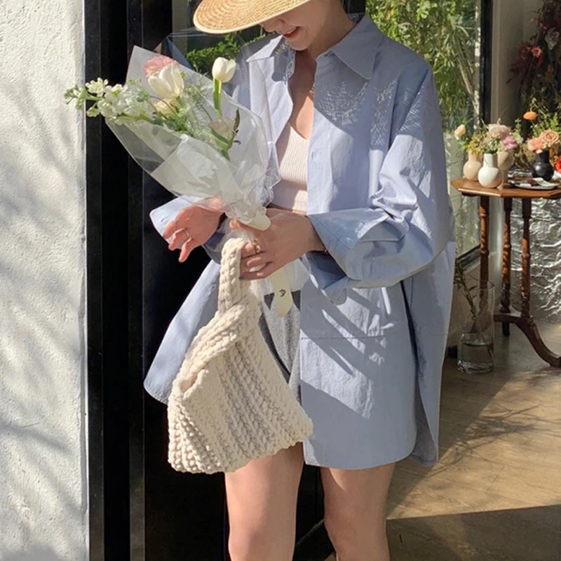 Blue Long Sleeved Shirt for Women in Spring and Autumn Loose and Versatile Casual Turndown Collar Shirt Oversize Top Women 31179
Blue Long Sleeved Shirt for Women in Spring and Autumn Loose and Versatile Casual Turndown Collar Shirt Oversize Top Women 31179