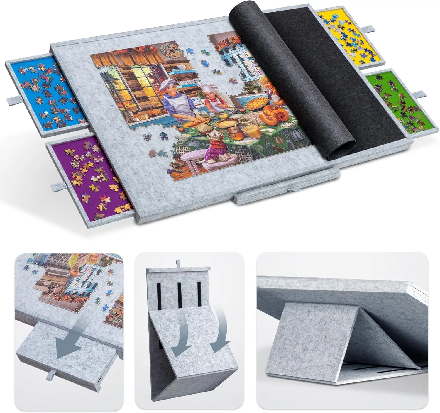 Adjustable Puzzle Table with Lightweight Felt Board, Cover & 4 Drawers for Up to 1500 Pieces
Adjustable Puzzle Table with Lightweight Felt Board, Cover & 4 Drawers for Up to 1500 Pieces