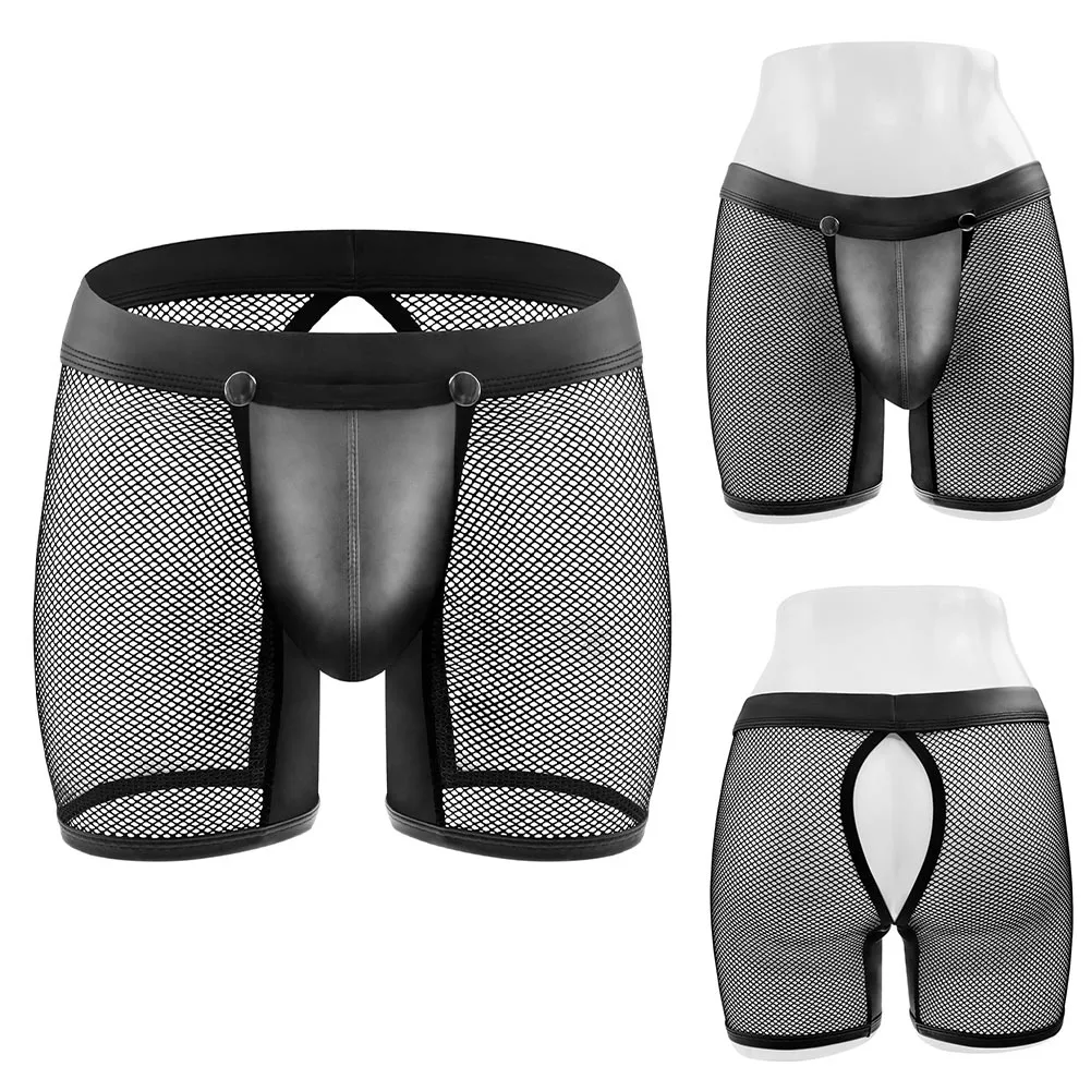 Hollow Out Sexy Men Fishnet Boxers Shorts Splicing PU Leather Detachable Pouch Underwear Breathable Lingerie Underpants
Hollow Out Sexy Men Fishnet Boxers Shorts Splicing PU Leather Detachable Pouch Underwear Breathable Lingerie Underpants