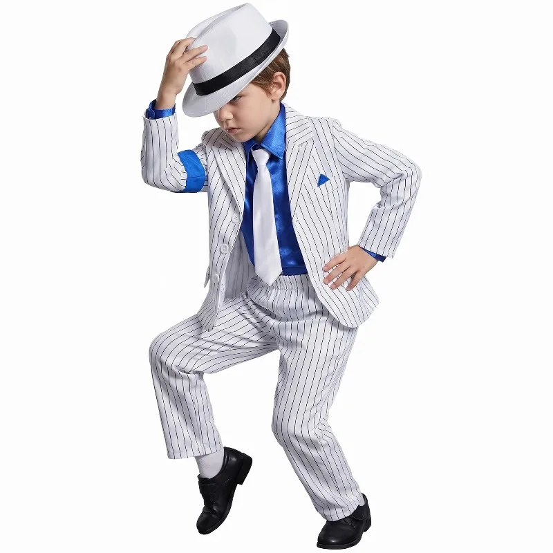 Michael Jackson Cosplay Costume Set with Striped Suit White Shirt And Gold Pants for Stage Performance Halloween Party
Michael Jackson Cosplay Costume Set with Striped Suit White Shirt And Gold Pants for Stage Performance Halloween Party
