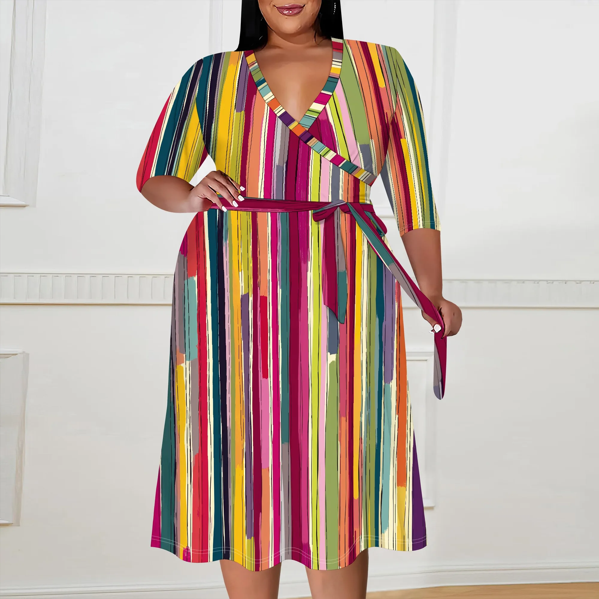 Striped Plus Size Dress V-Neck 2025 New Multi-Color Print XL-6XL for Casual Outing
Striped Plus Size Dress V-Neck 2025 New Multi-Color Print XL-6XL for Casual Outing