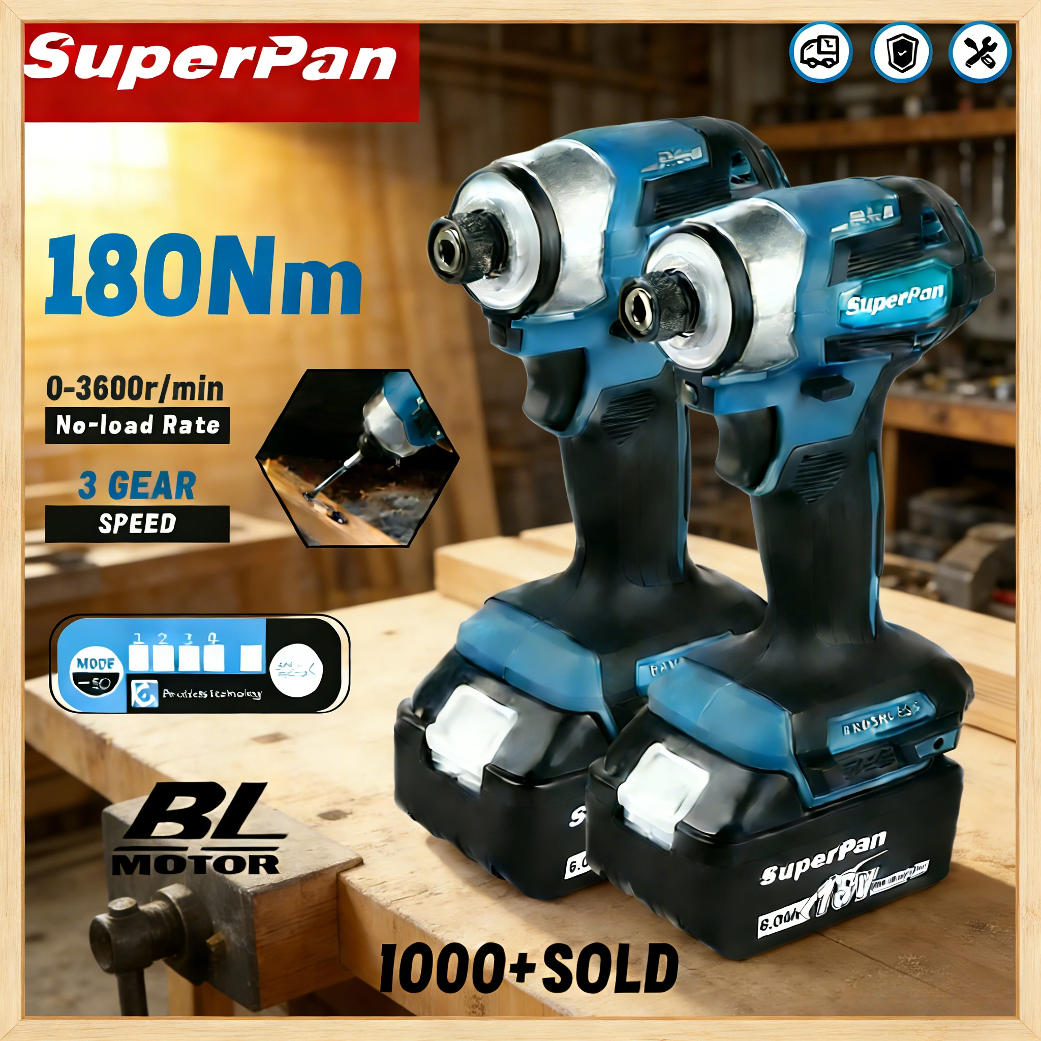 Бесщеточный ударный гайковерт SuperPan DTD173 18В, 6.0Ач, 180Нм, 3 скорости, для ремонта и обслуживания автомобилей, совместим с аккумуляторами Makita 18В.
Бесщеточный ударный гайковерт SuperPan DTD173 18В, 6.0Ач, 180Нм, 3 скорости, для ремонта и обслуживания автомобилей, совместим с аккумуляторами Makita 18В.