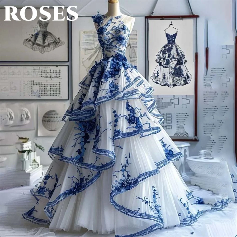 ROSES Applique Elegant Prom Dress Net O-Neck Formal Gown Tiered Pleats Sleeveless A-line Tulle Evening Dress 프롬 드레스 Customized
ROSES Applique Elegant Prom Dress Net O-Neck Formal Gown Tiered Pleats Sleeveless A-line Tulle Evening Dress 프롬 드레스 Customized