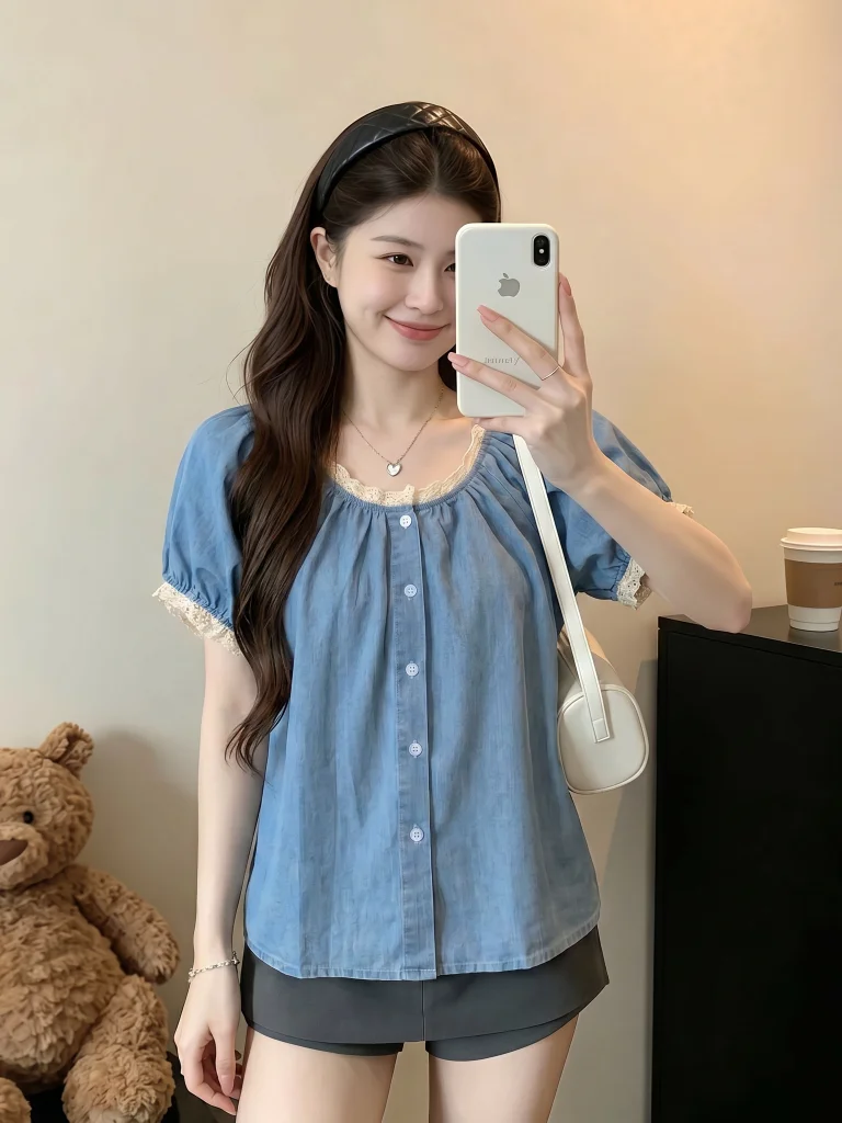 Light Blue Denim Short Sleeve Shirt Women's Summer New Big Size Doll Shirt Salty Sweet Top Korean Style Commute Wind Loose Fit
Light Blue Denim Short Sleeve Shirt Women's Summer New Big Size Doll Shirt Salty Sweet Top Korean Style Commute Wind Loose Fit
