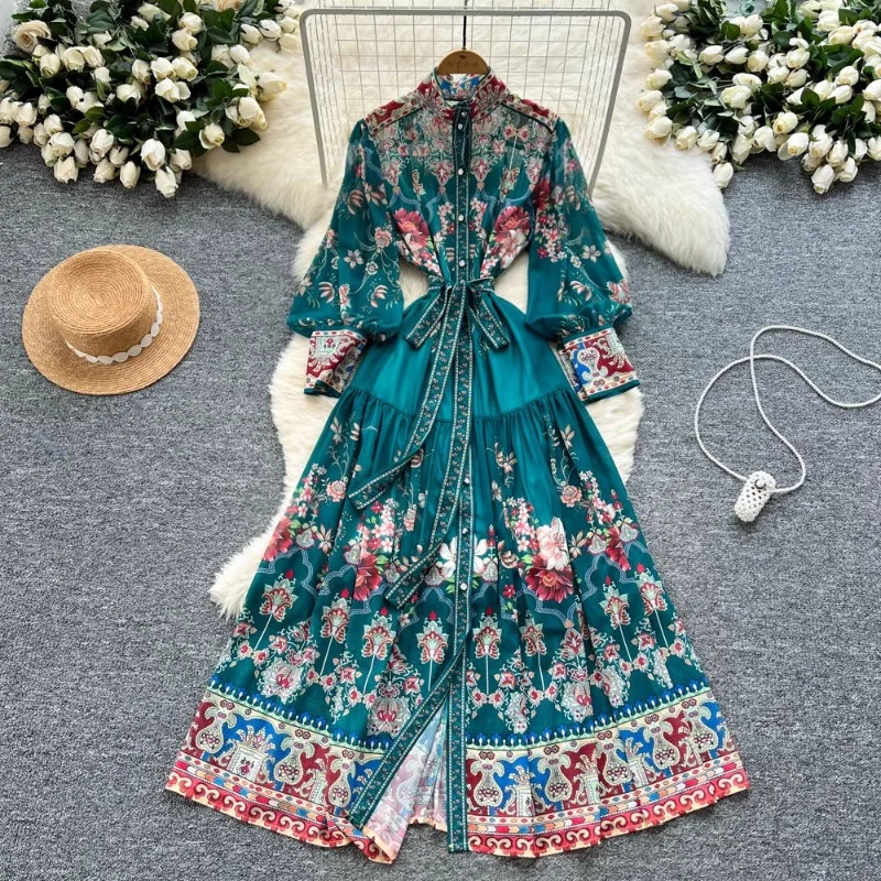 Royal Print Puff Sleeve Dress for Women - Summer Belted Maxi Dress with Flared Skirt
Royal Print Puff Sleeve Dress for Women - Summer Belted Maxi Dress with Flared Skirt