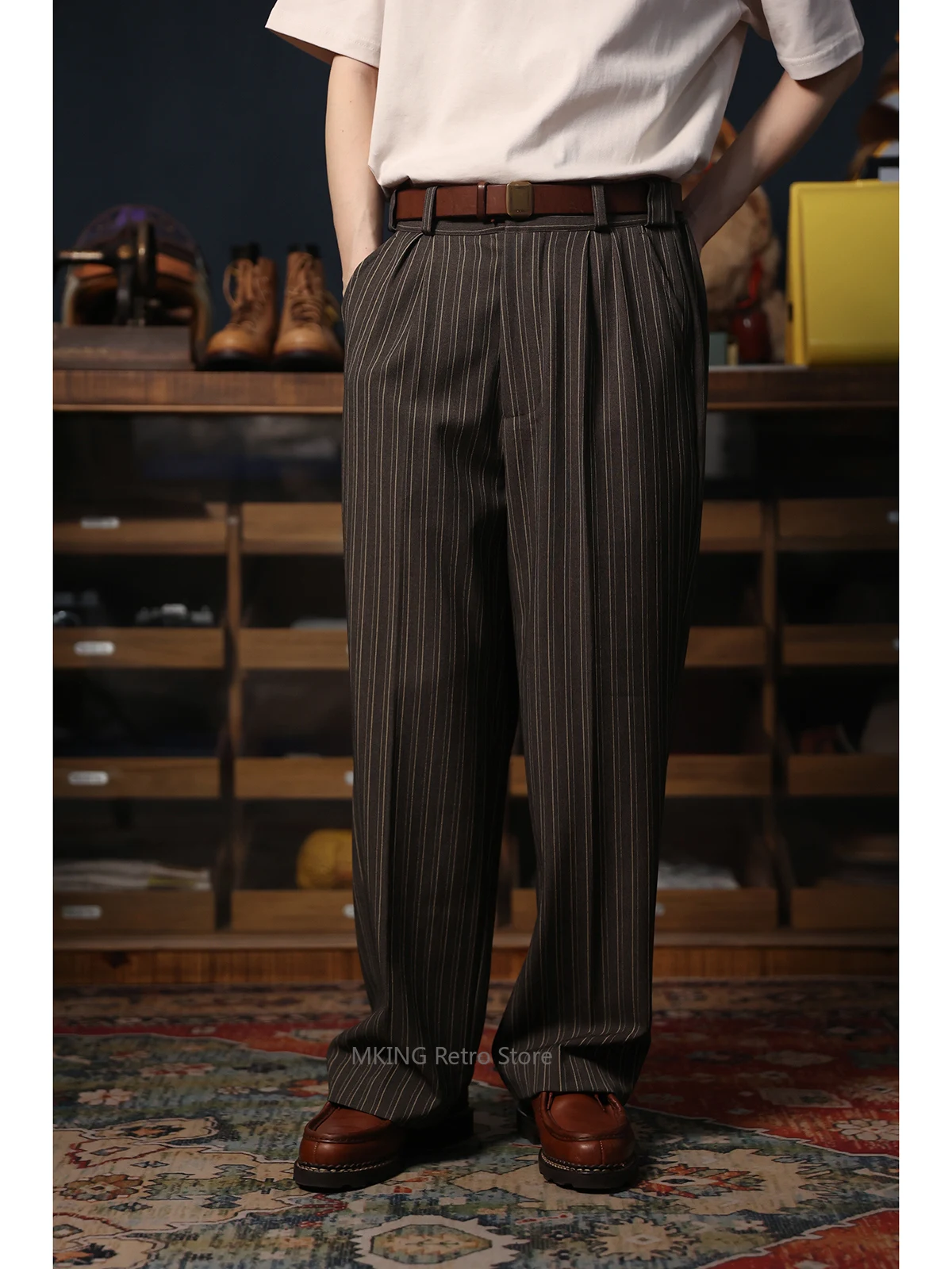 Второй заказ, плиссированные повседневные брюки в тонкую полоску, полуформальный костюм, брюки, свободный прямой крой 
Второй заказ, плиссированные повседневные брюки в тонкую полоску, полуформальный костюм, брюки, свободный прямой крой