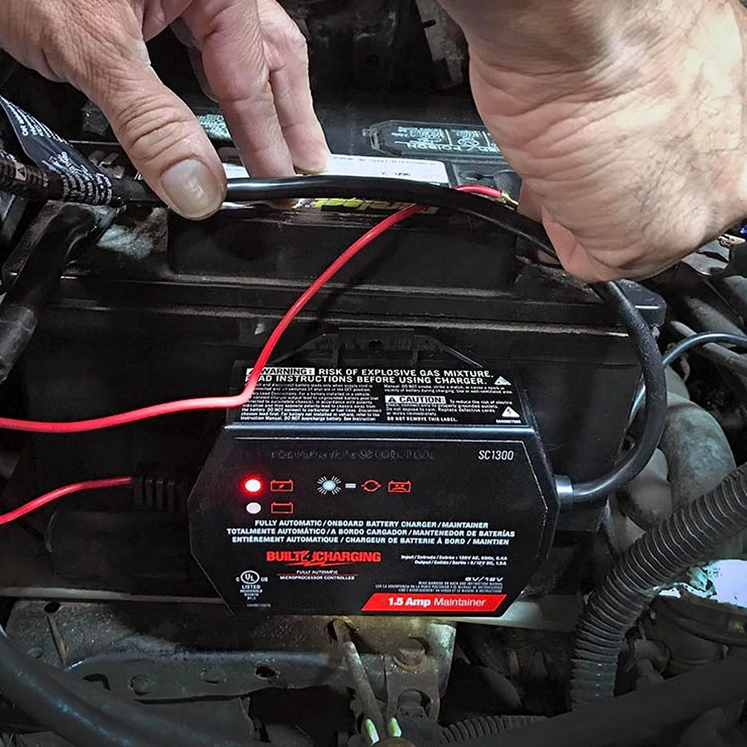 Battery Charger and Maintainer, SC1300, 3-in-1, Fully Automatic, 1.5 Amps, 6 Volt, 12 Volt, for Motorcycle, Power Sport, Car
Battery Charger and Maintainer, SC1300, 3-in-1, Fully Automatic, 1.5 Amps, 6 Volt, 12 Volt, for Motorcycle, Power Sport, Car