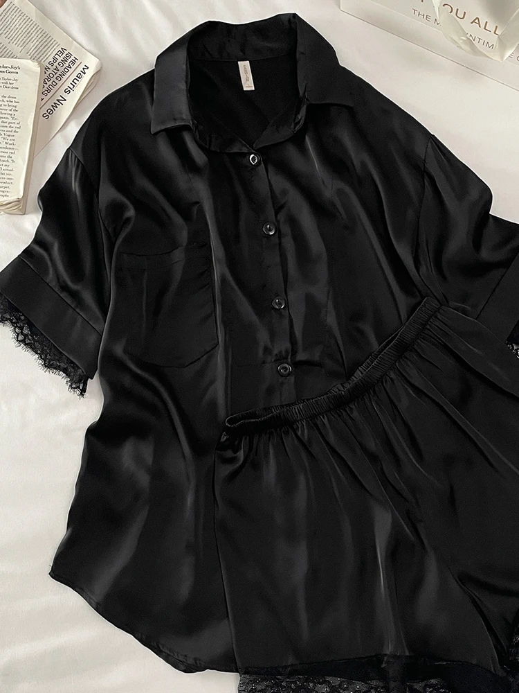 DAIMELU Pajamas Ladies Summer Ice Silk Short Sleeve sleepwear Sexy Lace Black sleepwear Shirt Pure Desire Silk nightgown women
DAIMELU Pajamas Ladies Summer Ice Silk Short Sleeve sleepwear Sexy Lace Black sleepwear Shirt Pure Desire Silk nightgown women