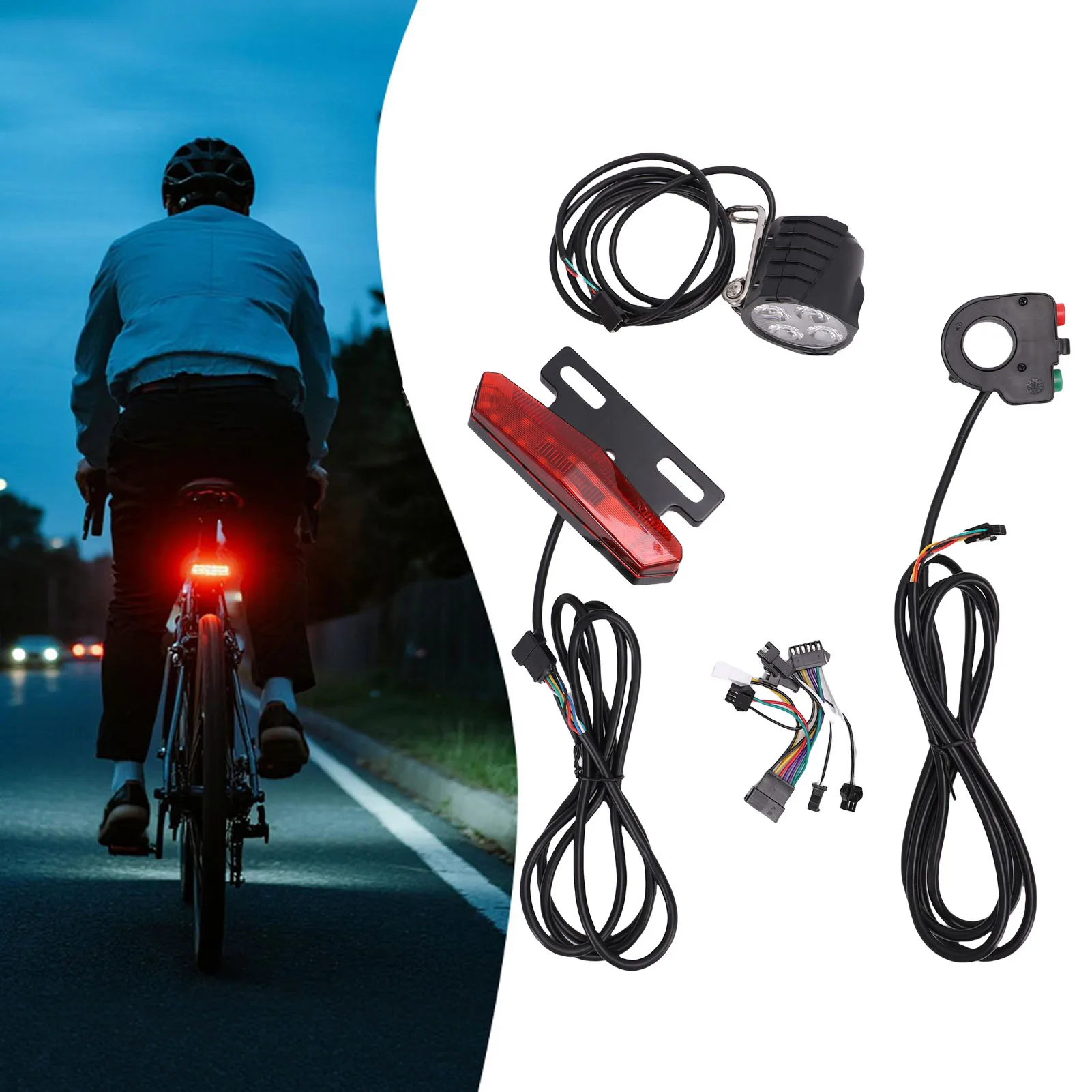 Electric Bike Light Set 5Pin Key Switch Headlight Horn Taillight with Turn Signal Front Rear Warning Lights and Connection Cable
Electric Bike Light Set 5Pin Key Switch Headlight Horn Taillight with Turn Signal Front Rear Warning Lights and Connection Cable