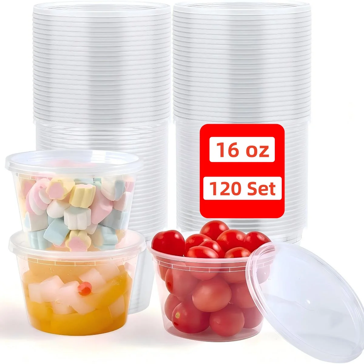 120Pack 16 Oz Plastic Deli Containers with Lids - Food Storage Containers with Lids - Clear Disposable Airtight Meal Prep Containers, BPA Free, Stackable, Leakproof, Microwave and Freezer Safe
120Pack 16 Oz Plastic Deli Containers with Lids - Food Storage Containers with Lids - Clear Disposable Airtight Meal Prep Containers, BPA Free, Stackable, Leakproof, Microwave and Freezer Safe