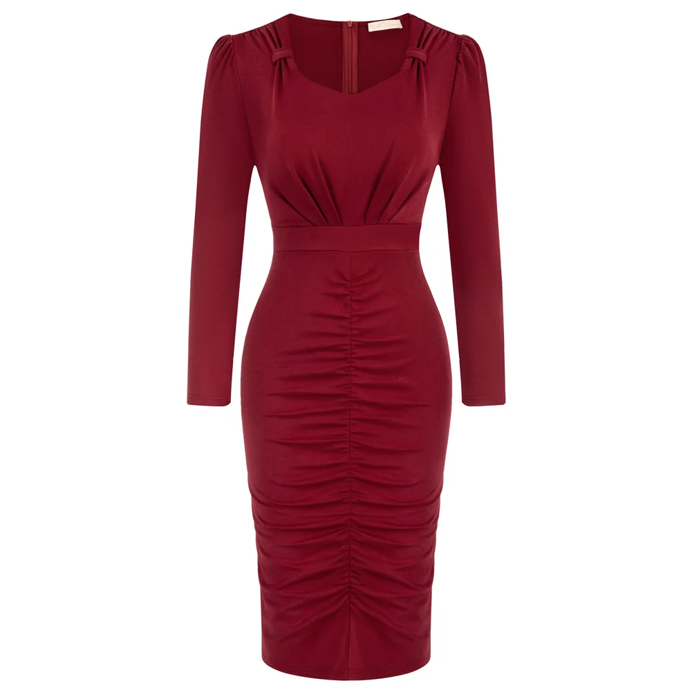 Belle Poque Women Vintage Ruched Dress Long Sleeve Defined Waist Below Knee Bodycon Dress 1950S Pencil Wedding Party Dresses A30
Belle Poque Women Vintage Ruched Dress Long Sleeve Defined Waist Below Knee Bodycon Dress 1950S Pencil Wedding Party Dresses A30