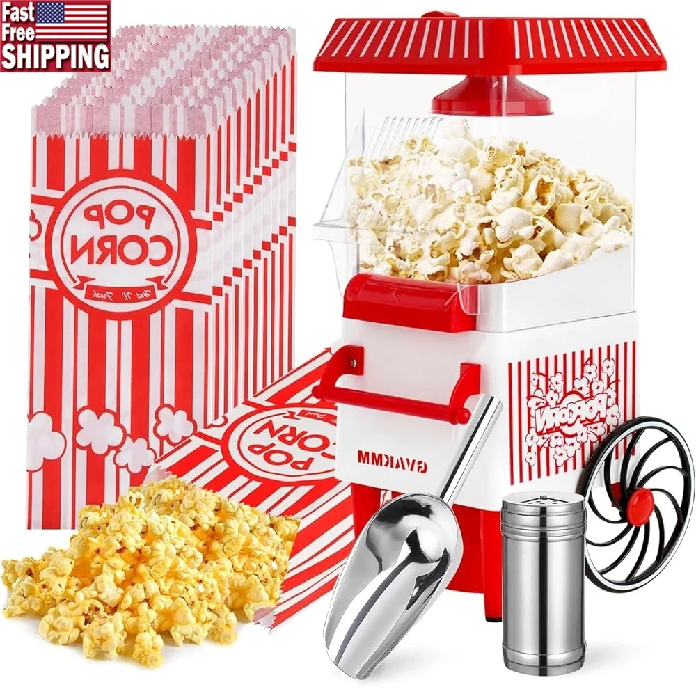 Portable Hot Air Popcorn Maker Retro Style Home Snack Machine Gift Kit 10-Cup Oil-Free Easy Use Healthy Popcorn Popper
Portable Hot Air Popcorn Maker Retro Style Home Snack Machine Gift Kit 10-Cup Oil-Free Easy Use Healthy Popcorn Popper