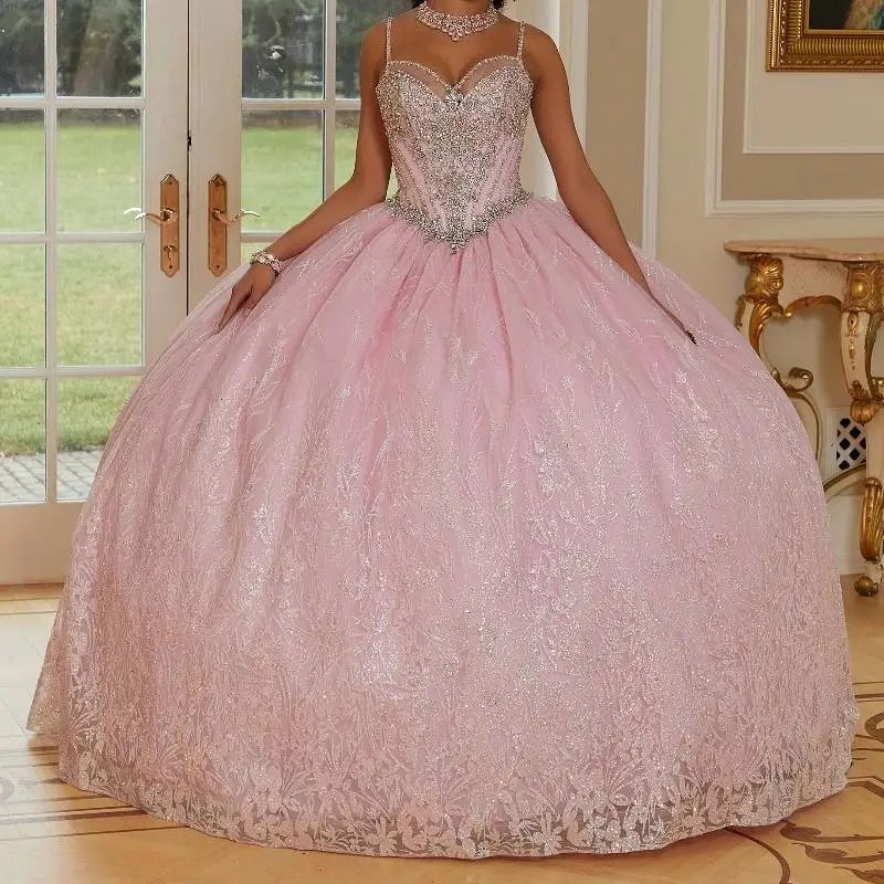 Pink Shiny Spaghetti Strap Princess Quinceanera Dresses Ball Gown Classic Sequin Beads Crystal Tull Sweet 16 Dress Vestidos 15
Pink Shiny Spaghetti Strap Princess Quinceanera Dresses Ball Gown Classic Sequin Beads Crystal Tull Sweet 16 Dress Vestidos 15