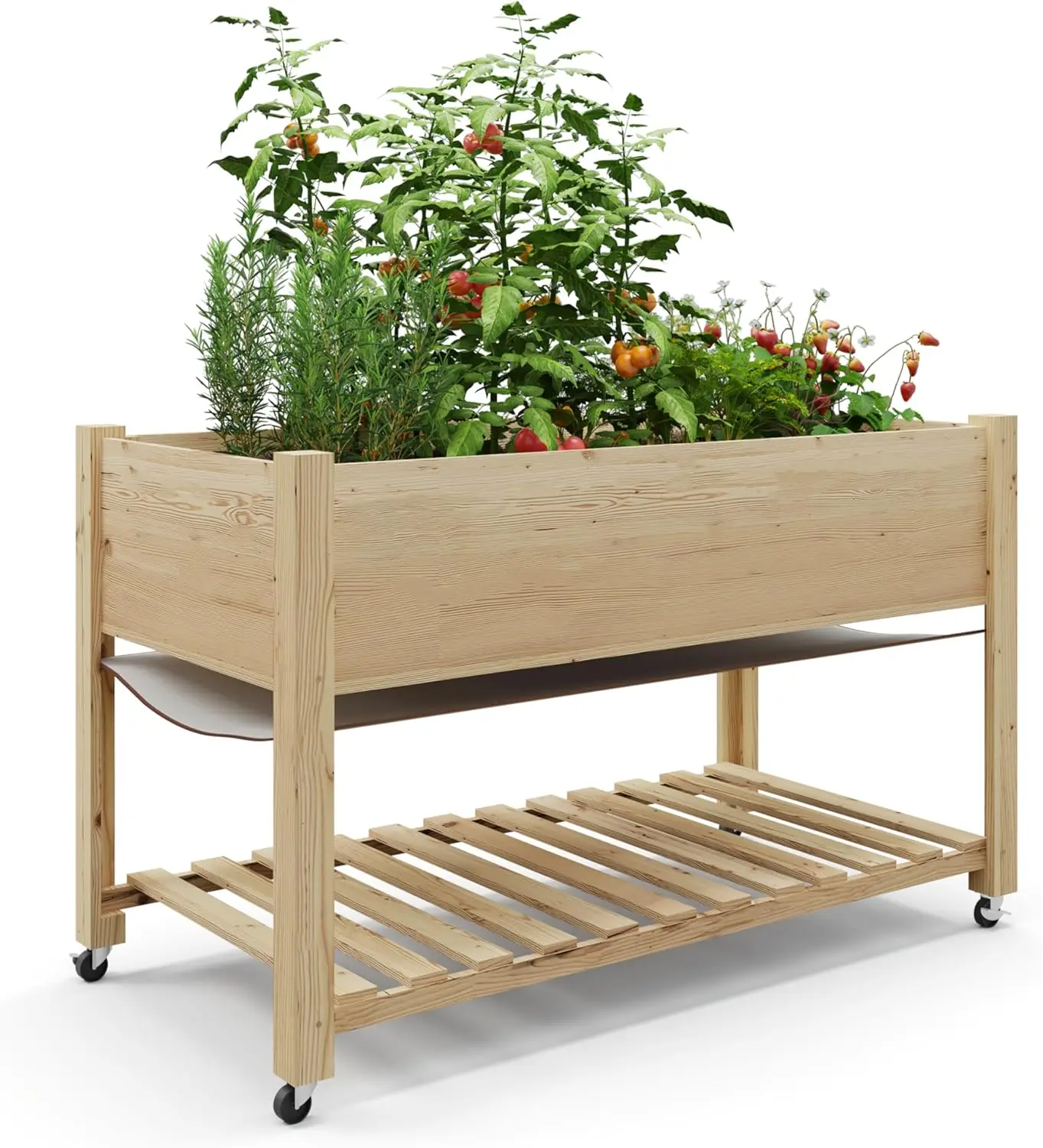 Raised Garden Bed 48x24x32-Inch Mobile Elevated Wood Planter Raised Beds w/Lockable Wheels, Storage Shelf, and Protective Liner
Raised Garden Bed 48x24x32-Inch Mobile Elevated Wood Planter Raised Beds w/Lockable Wheels, Storage Shelf, and Protective Liner