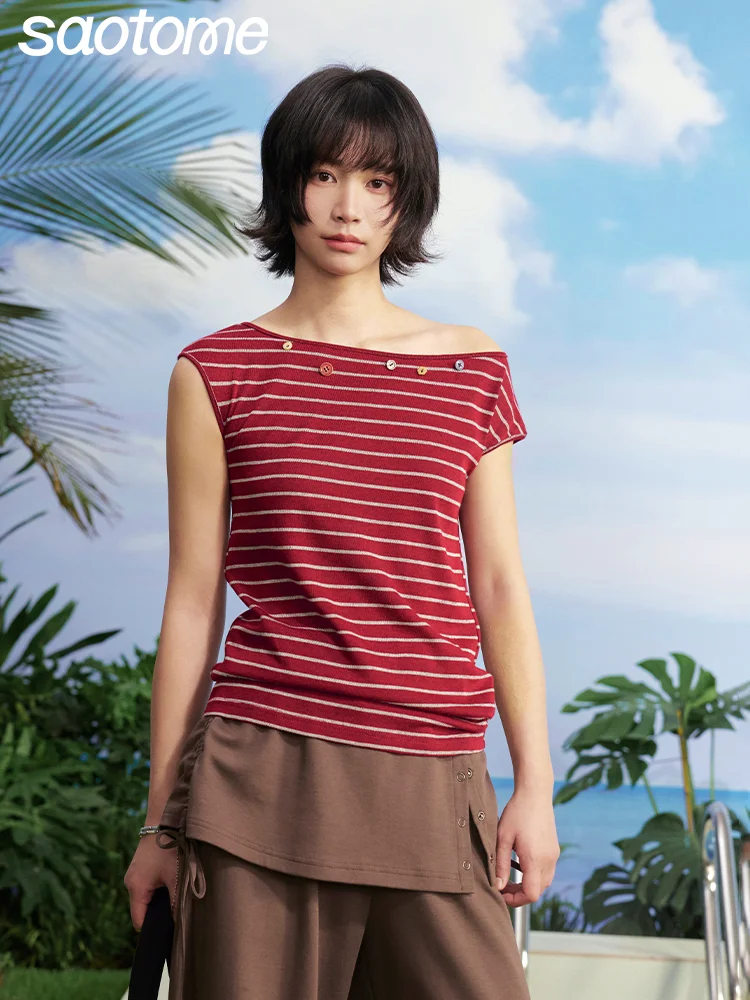 Женская летняя футболка Slim Fit с одним открытым плечом, в полоску, синяя, в японском стиле, из хлопка и полиэстера
Женская летняя футболка Slim Fit с одним открытым плечом, в полоску, синяя, в японском стиле, из хлопка и полиэстера