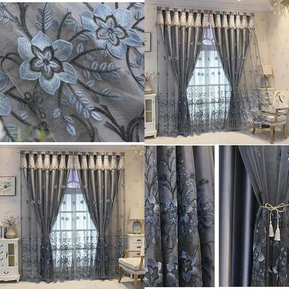 1 Pair European Double Layer Curtains for Living Room Bedroom Luxury Flower Embroidered Curtains with Valance (Grey,54x96 Inch)
1 Pair European Double Layer Curtains for Living Room Bedroom Luxury Flower Embroidered Curtains with Valance (Grey,54x96 Inch)