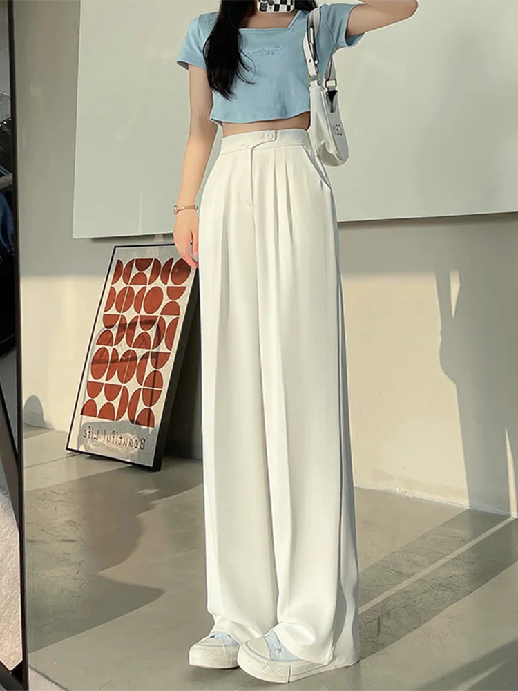 Wide Office Trousers for Women 2024 High Waist White Straight Stacked Pants with Pockets Double-button Classic Women's Trousers
Wide Office Trousers for Women 2024 High Waist White Straight Stacked Pants with Pockets Double-button Classic Women's Trousers