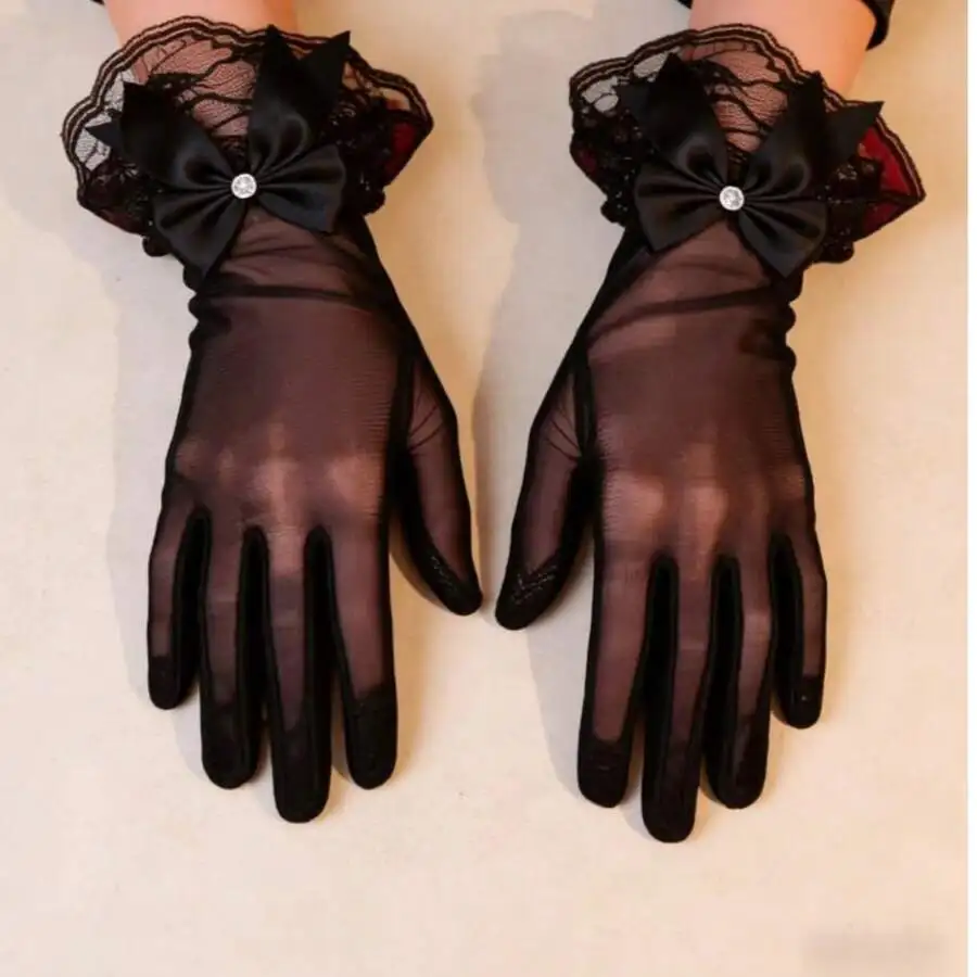 Black Vintage Mesh Gloves With Lace Trim Bow For Wedding Party
Black Vintage Mesh Gloves With Lace Trim Bow For Wedding Party