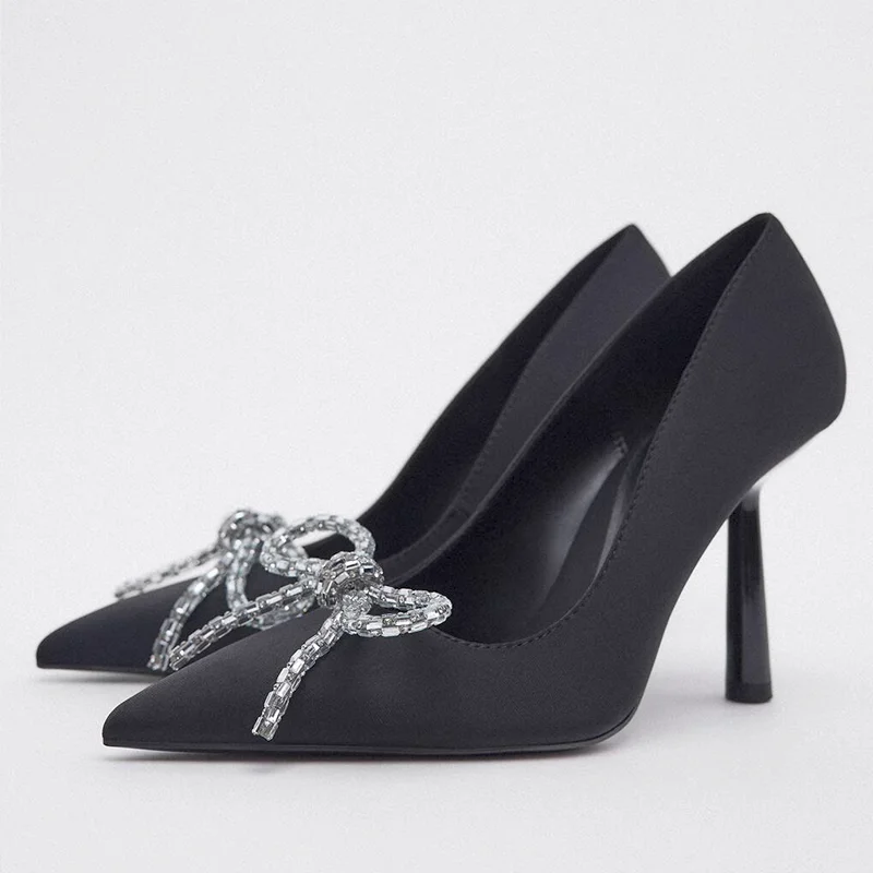 Black Silk Satin High Heels Spring Summer New Style Women's Shoes Knot Water Diamond Decoration Semi-Up Pointed Toe...
Black Silk Satin High Heels Spring Summer New Style Women's Shoes Knot Water Diamond Decoration Semi-Up Pointed Toe...
