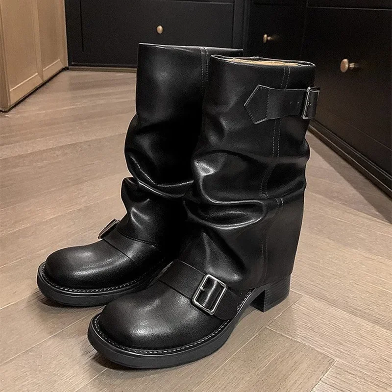 Womens Mid-calf Boots High Quality Casual Leather Boots Retro Metal Buckle Design Women Boots Fashion Knight Booties Botas Mujer
Womens Mid-calf Boots High Quality Casual Leather Boots Retro Metal Buckle Design Women Boots Fashion Knight Booties Botas Mujer