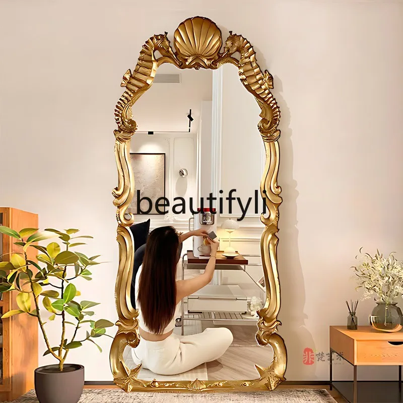 French carved full-body full-length mirror wall hanging retro light luxury living room home entrance European floor mirror
French carved full-body full-length mirror wall hanging retro light luxury living room home entrance European floor mirror