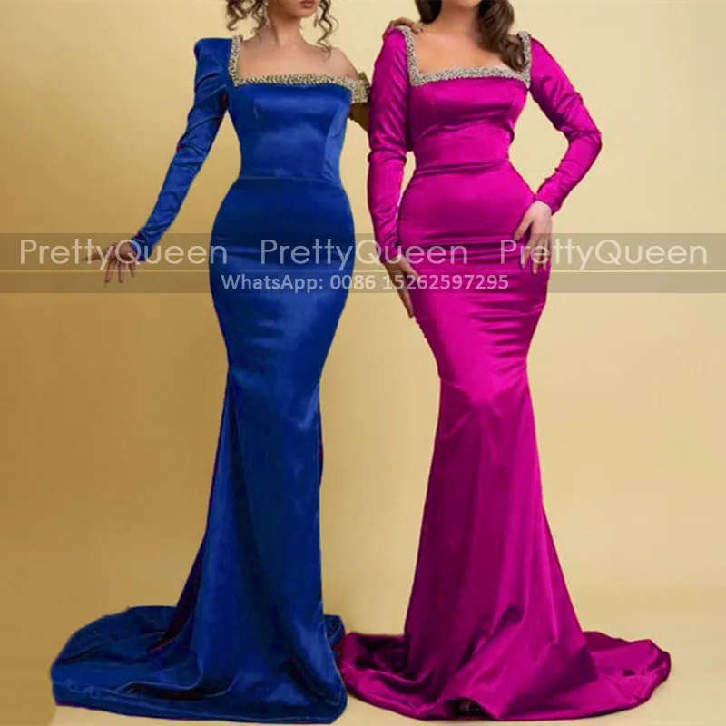 Trumpet Beaded Square Neck Bridesmaid Dresses With Long Sleeves Mermaid Customized Wedding Party Dress Floor Length
Trumpet Beaded Square Neck Bridesmaid Dresses With Long Sleeves Mermaid Customized Wedding Party Dress Floor Length