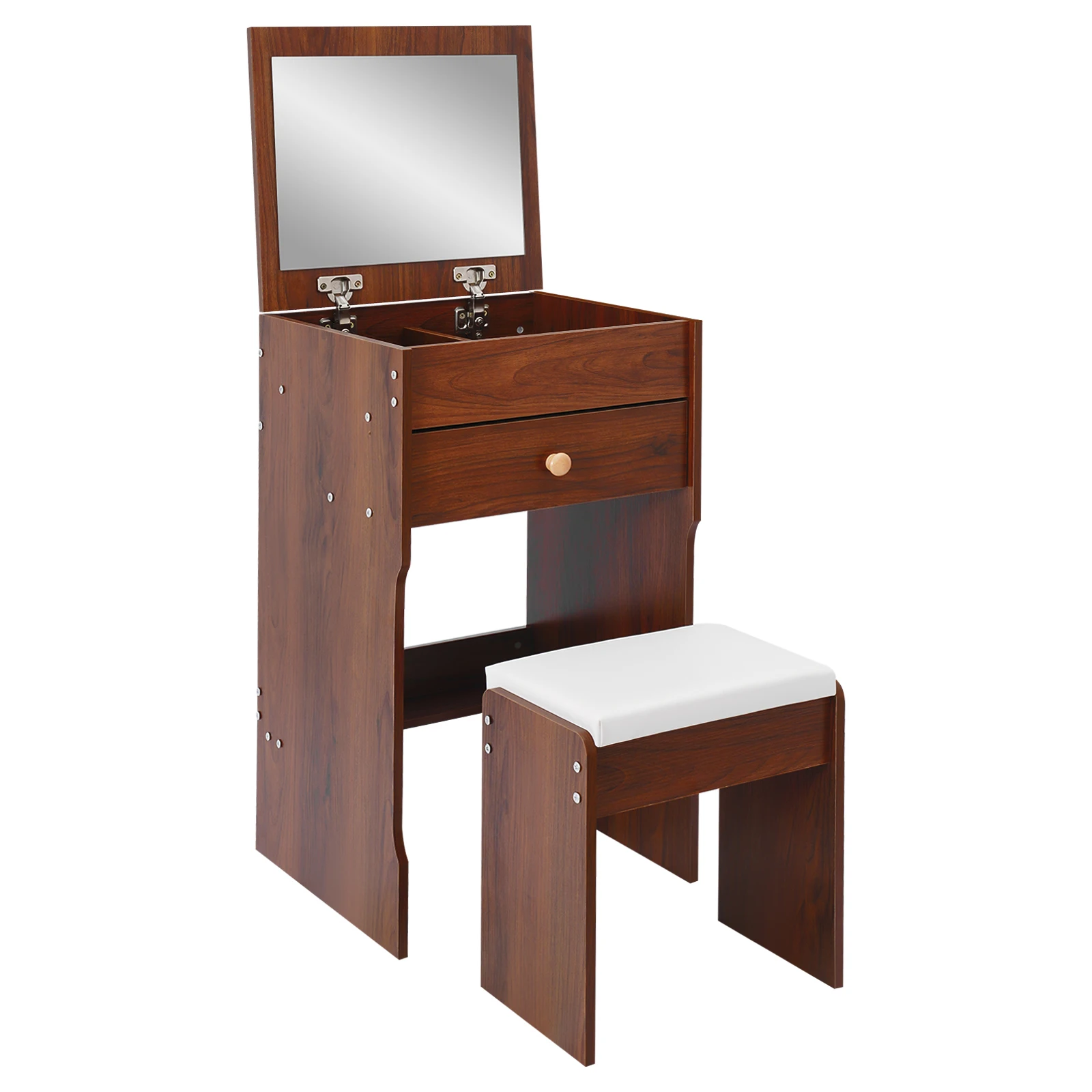 Vanity Table Set with Stool with Flip Mirror, Storage Compartments and Stool Makeup Vanity Table for Bedroom, Black Walnut Color
Vanity Table Set with Stool with Flip Mirror, Storage Compartments and Stool Makeup Vanity Table for Bedroom, Black Walnut Color