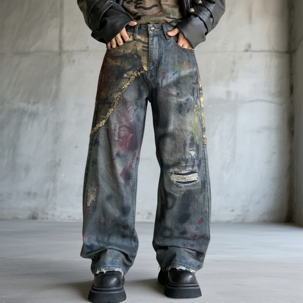 New American Sle Loose Straight Leg Color Splatter Blue Waed Fake Hole Jeans Men's Long Straight Cotton Denim Jeans
New American Sle Loose Straight Leg Color Splatter Blue Waed Fake Hole Jeans Men's Long Straight Cotton Denim Jeans