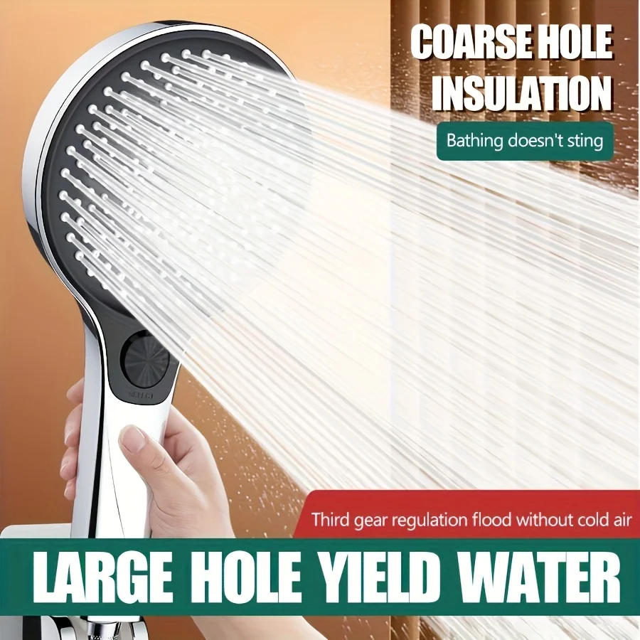 A silver/black/grey shower head with 3 adjustable water flow modes, with extremely powerful pressure. This is a household bathro
A silver/black/grey shower head with 3 adjustable water flow modes, with extremely powerful pressure. This is a household bathro