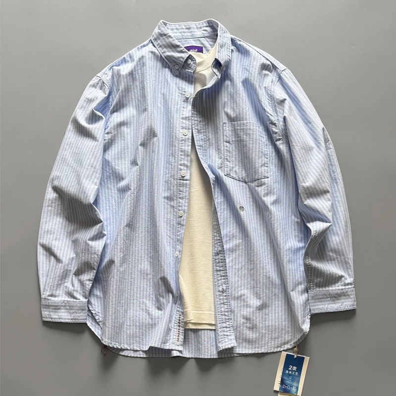 25SS Spring Summer Thin Striped 100% Cotton Shirts for Men Japanese Fashion Cityboy Long Sleeve Work Shirts Loose Fit Round Hem
25SS Spring Summer Thin Striped 100% Cotton Shirts for Men Japanese Fashion Cityboy Long Sleeve Work Shirts Loose Fit Round Hem