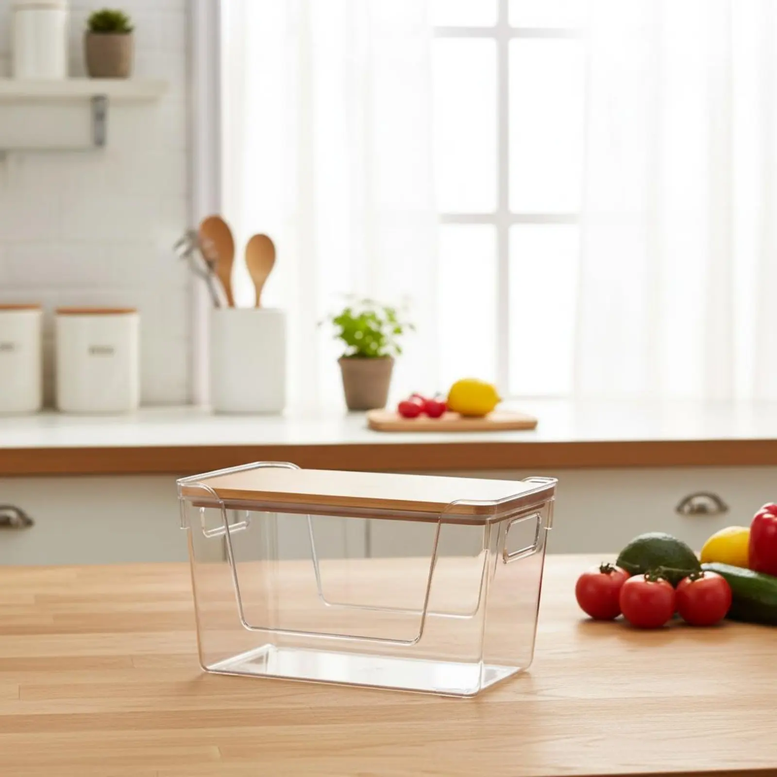 Clear Storage Box with Wood Lid Wide Opening Transparent Food Storage Box Stackable Pantry Container for Kitchen
Clear Storage Box with Wood Lid Wide Opening Transparent Food Storage Box Stackable Pantry Container for Kitchen