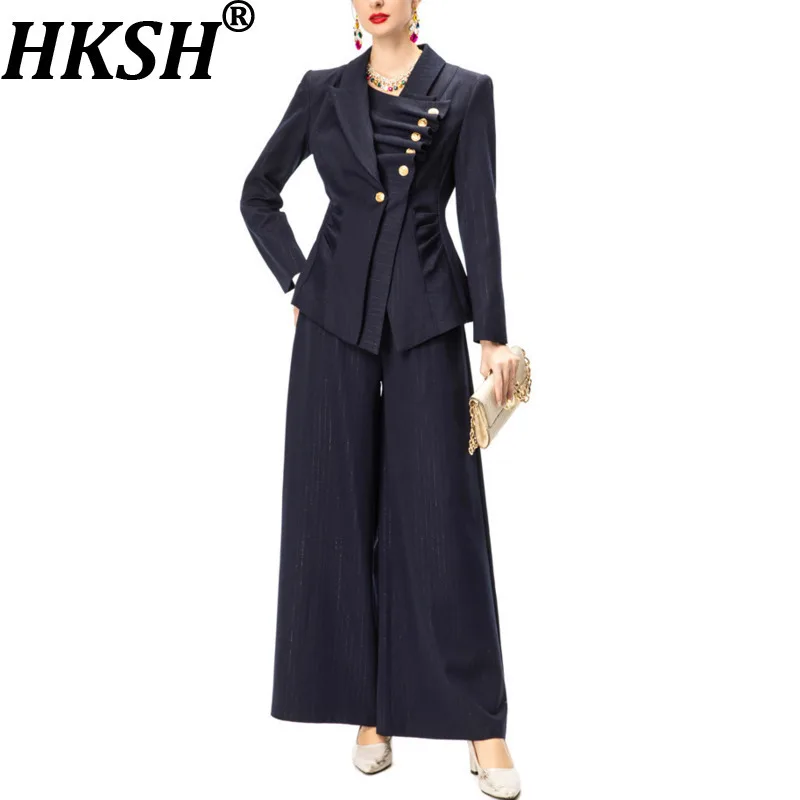 HKSH Весенне-Осенний новый женский костюм-двойка, облегающий асимметричный пиджак на пуговицах, широкие брюки, элегантный офисный женский костюм HK15325
HKSH Весенне-Осенний новый женский костюм-двойка, облегающий асимметричный пиджак на пуговицах, широкие брюки, элегантный офисный женский костюм HK15325