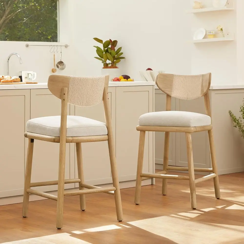 Set of 2 27 Upholstered Bar Stools with Woven Rope Back, Suitable for Kitchen Island or Home Bar, Linen Fabric
Set of 2 27 Upholstered Bar Stools with Woven Rope Back, Suitable for Kitchen Island or Home Bar, Linen Fabric