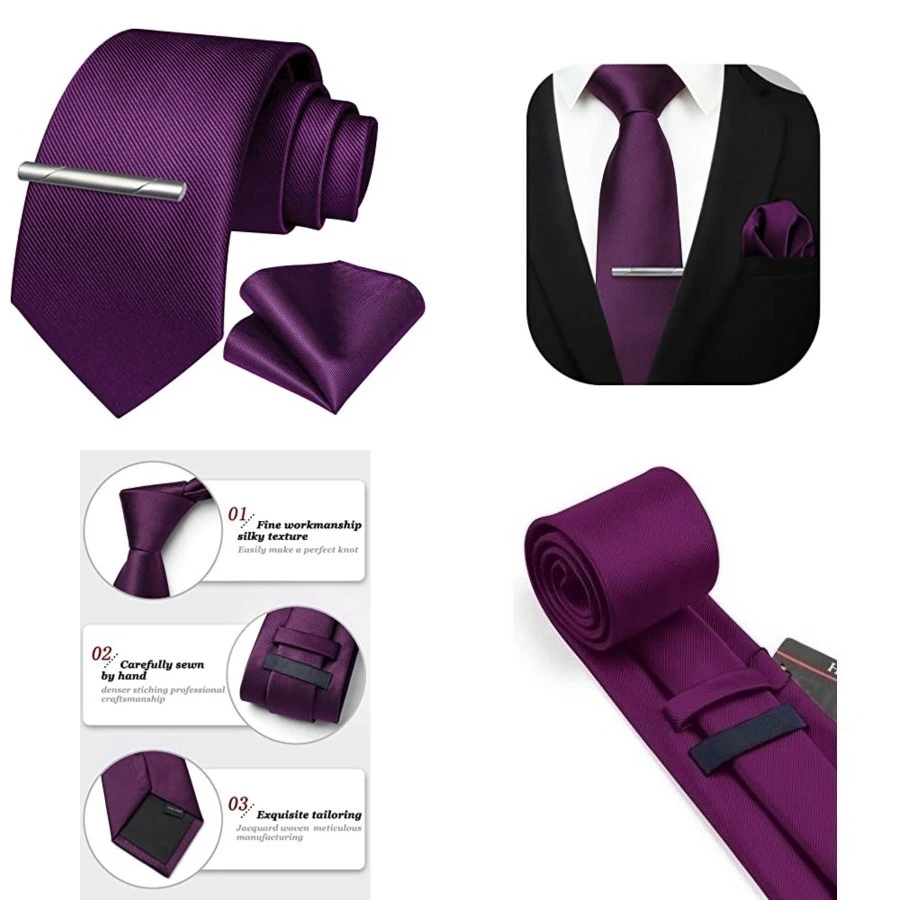 Mens Ties Solid Color Wedding Ties and Pocket Square Neckties Clip Sets Business Formal Satin Ties for Men, H- Purple
Mens Ties Solid Color Wedding Ties and Pocket Square Neckties Clip Sets Business Formal Satin Ties for Men, H- Purple