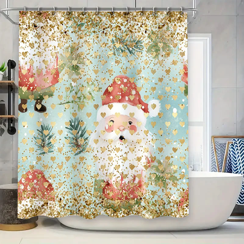 Vibrant Santa Claus Shower Curtain Christmas Decorations with Gold Glitter for Bathroom in Blue Tone
Vibrant Santa Claus Shower Curtain Christmas Decorations with Gold Glitter for Bathroom in Blue Tone